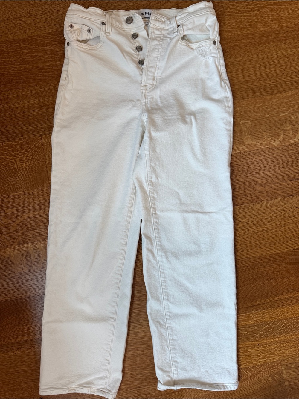 pistola White Button-Fly Straight Leg Jeans